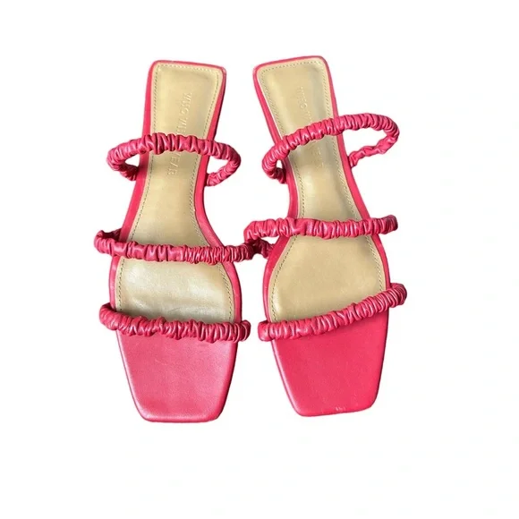Women Red Strappy Square Toe Zela Flat Slide Sandals - Picture 2 of 4